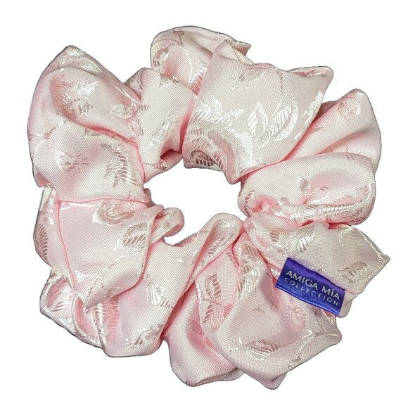 Rose jacquard satin pretty in pink scrunchie for weddings, anniversary - Picture 1 of 6